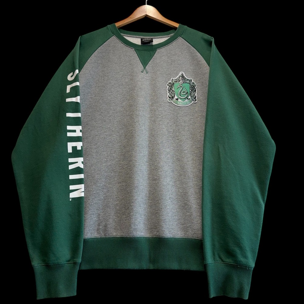 Harry Potter Slytherin‎ Patch Sweatshirt Grey Green Raglan Sleeve Women XL #346